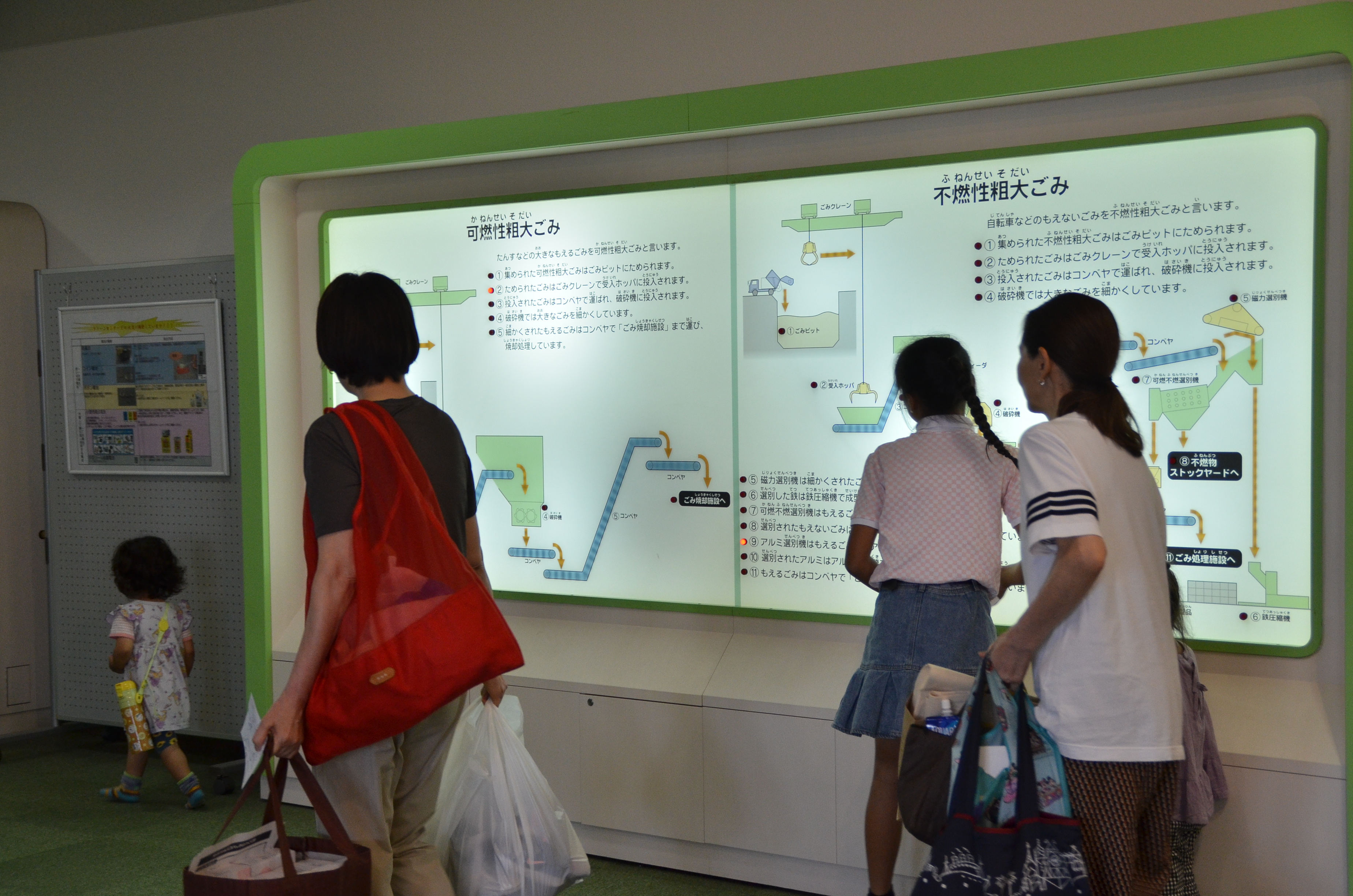 来場者が工場見学の案内看板を見ている画像